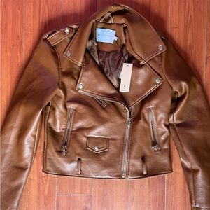 Tan Rebecca Minkoff Faux Leather motorcycle jacket